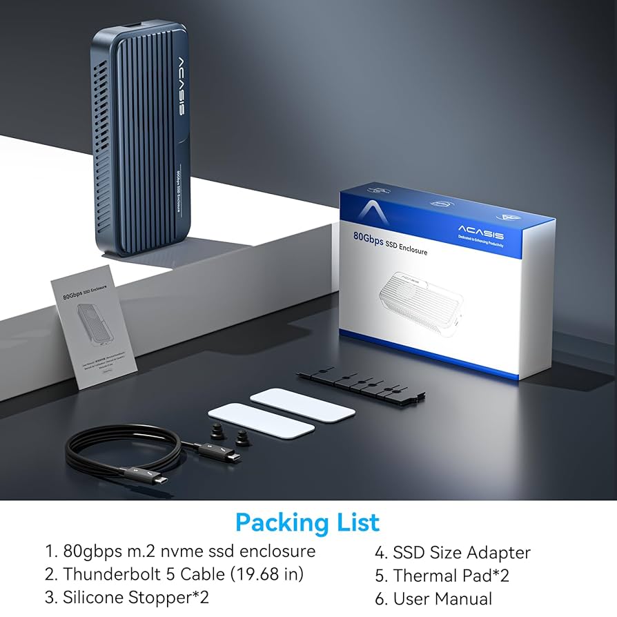 ACASIS 80Gbps外付けケースThunderbolt5 おまけ0.3m Acasis 80Gbps M.2 NVMe SSD Enclosure Compatible with
