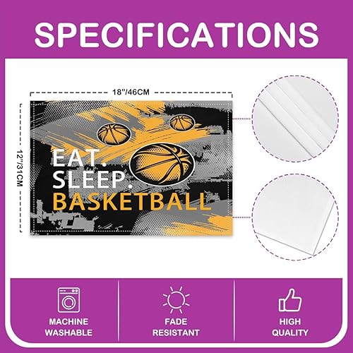 Miniatura 4 de Kids Eat Sleep - Juego de 4 manteles individuales de baloncesto de 12 x 18 pulgadas, color naranja, estilo animación, para mesa de comedor,