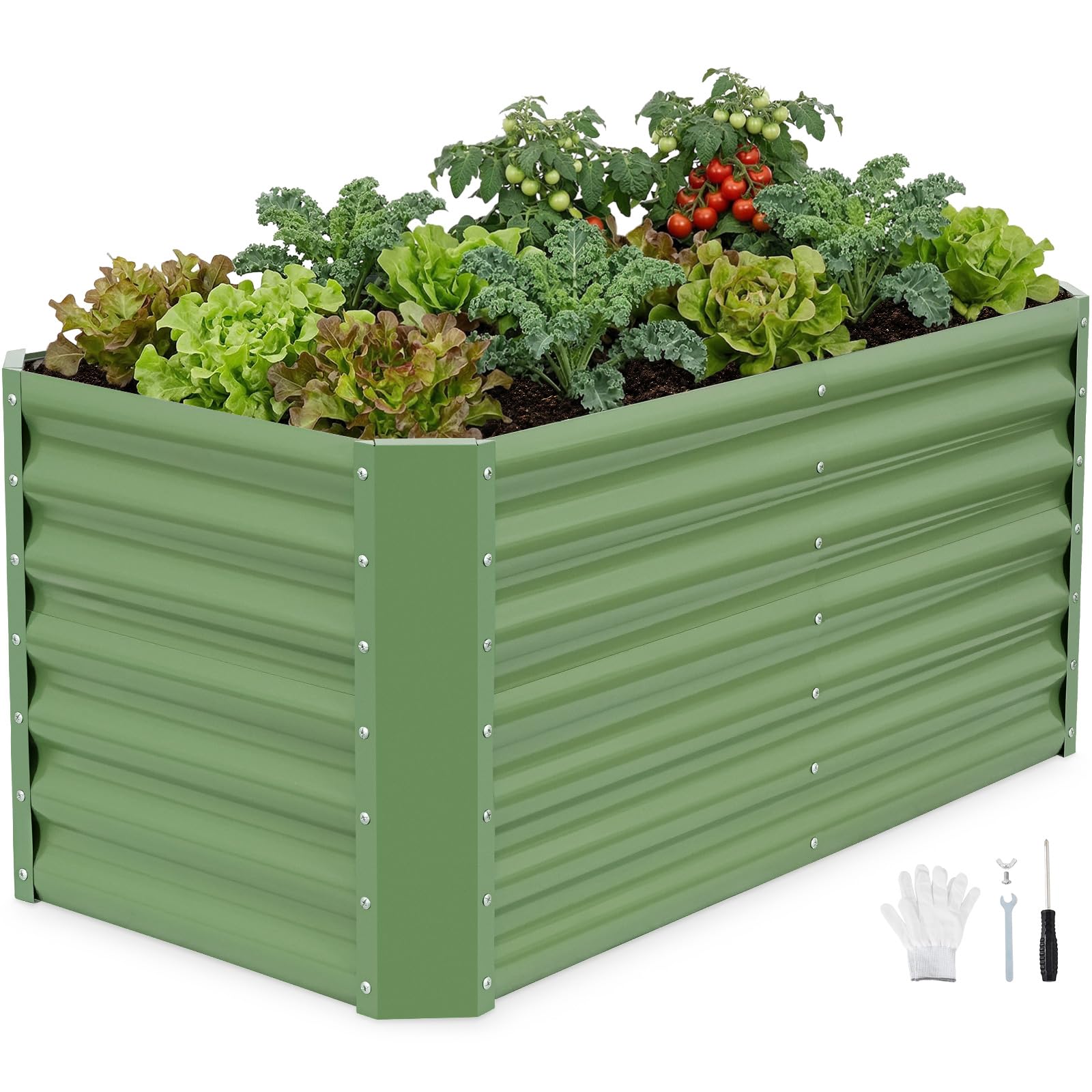 INNO STAGE Galvanized Raised Garden Bed Kits, 120x60x53cm Metal Raised Beds Outdoor for Gardening, Tall Large Steel Raised Planter Bed for Vegetables & Flowers Patio Ground Planter Box - Green