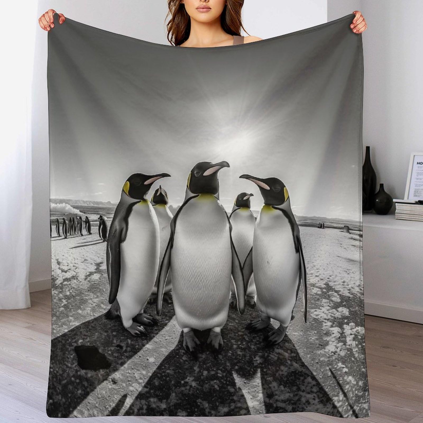 Manta de pingüino suave 180x200 cm para cama y sofá en las cuatro estaciones