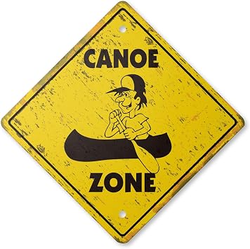 Canoe Vintage Crossing Sign Zone Xing | Indoor/Outdoor Plastic | 17" Tall Rustic Row Boat Oar Canoeing Indian dug Out Trail