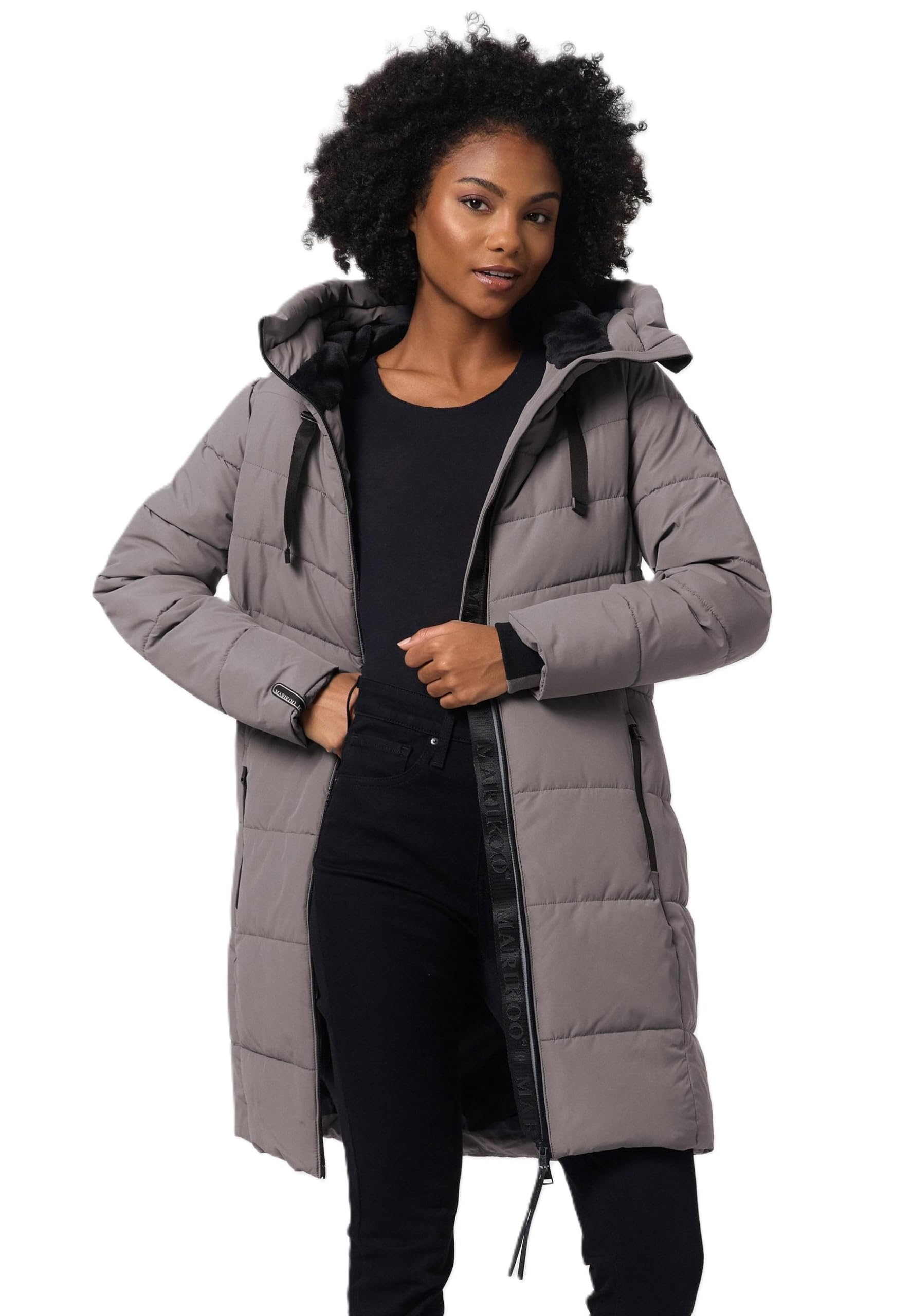 MARIKOO Damen Winterjacke lange Winter Stepp Jacke mit Teddyfell warm gefüttert B978