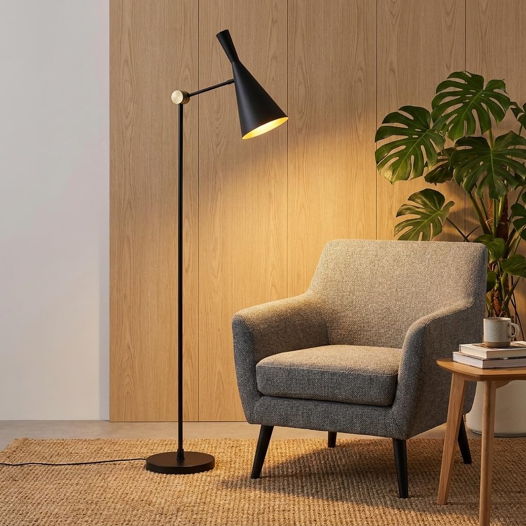 BARCELONA LED Lampa podłogowa OLIVIA Czarna Nowoczesna E27 | Czarna, aluminium, nowoczesny design, regulowany klosz, oprawa E27, salon sypialnia