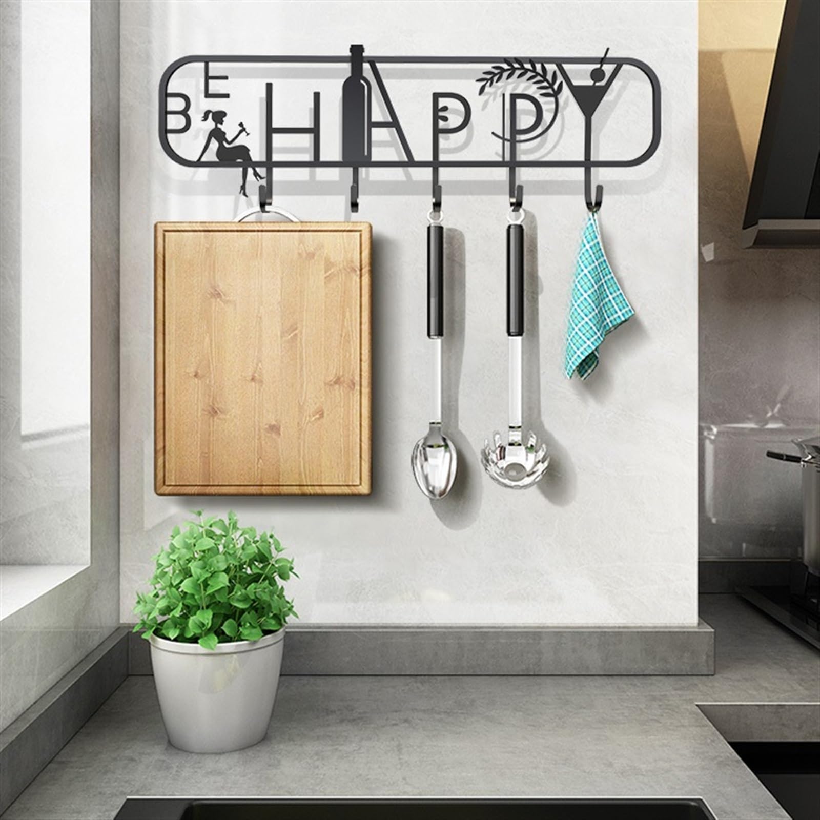 Perchero de pared Perchero montado en la pared, estante con gancho sin agujeros, estante colgante de pared for baño, espátula de cocina, estante colgante for cuchara, perchas for puerta de baño Perche