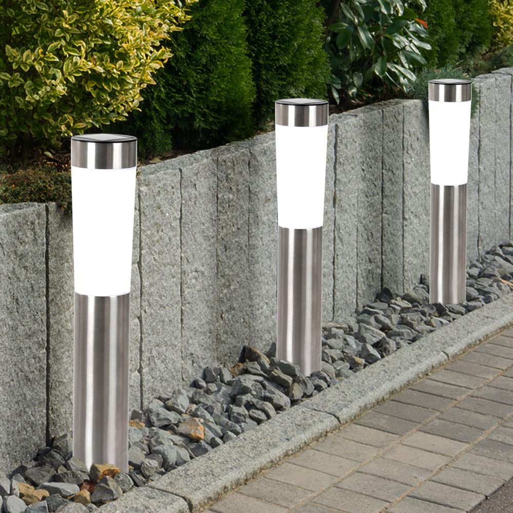 GLOBO Solarleuchte Edelstahl Außenlampe Erdspieß Solar Stecklampe Gartenleuchte, LED 0,06W, DxH 7,5x56 cm, 6er Set