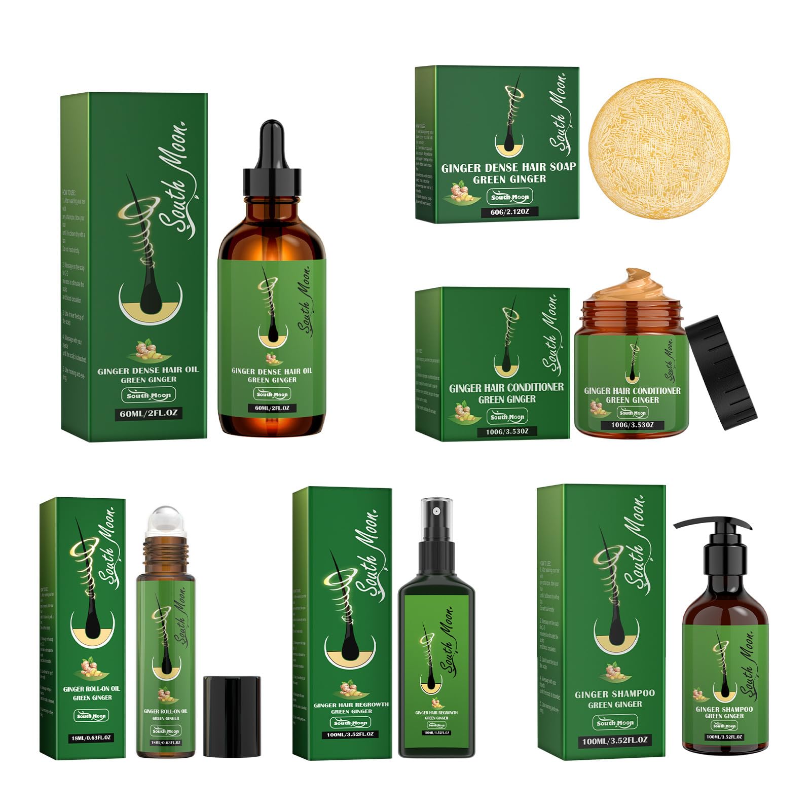 NALACAL Ginger Hair Care Set, 6Pcs Hair Growth Serum for Men and Women, Hair Growth Treatment, Hair Loss Treatment, Promotes Thicker, Scalp Care and Hair Root Treatment