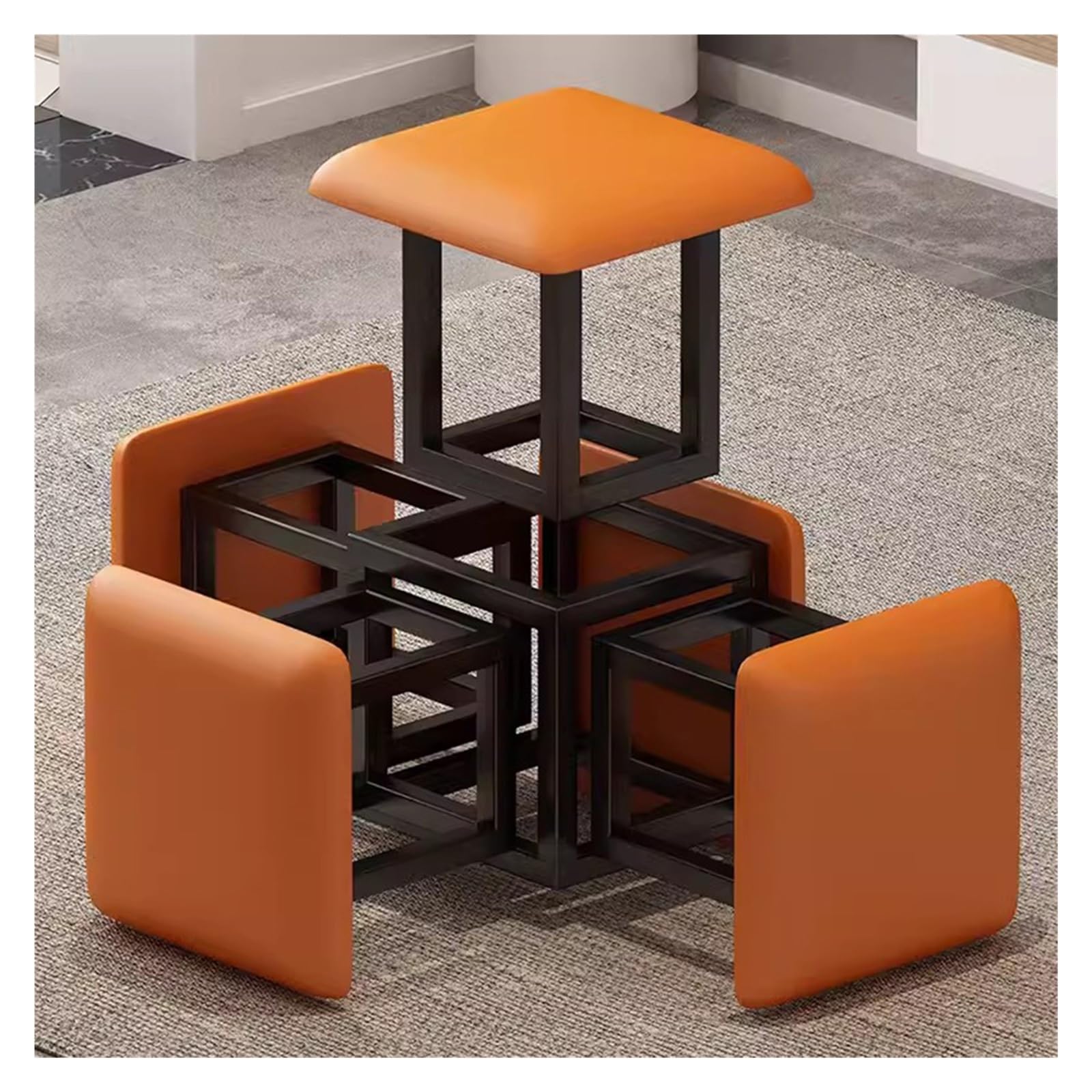 WDSOPK Stool Cubes 5 in 1 Seating Cube with Swivel Casters,Stackable Sofa Chair Stools,Nesting Ottoman Stool Movable Footstool,Rolling Chair for Living Room（Orange-45cm）
