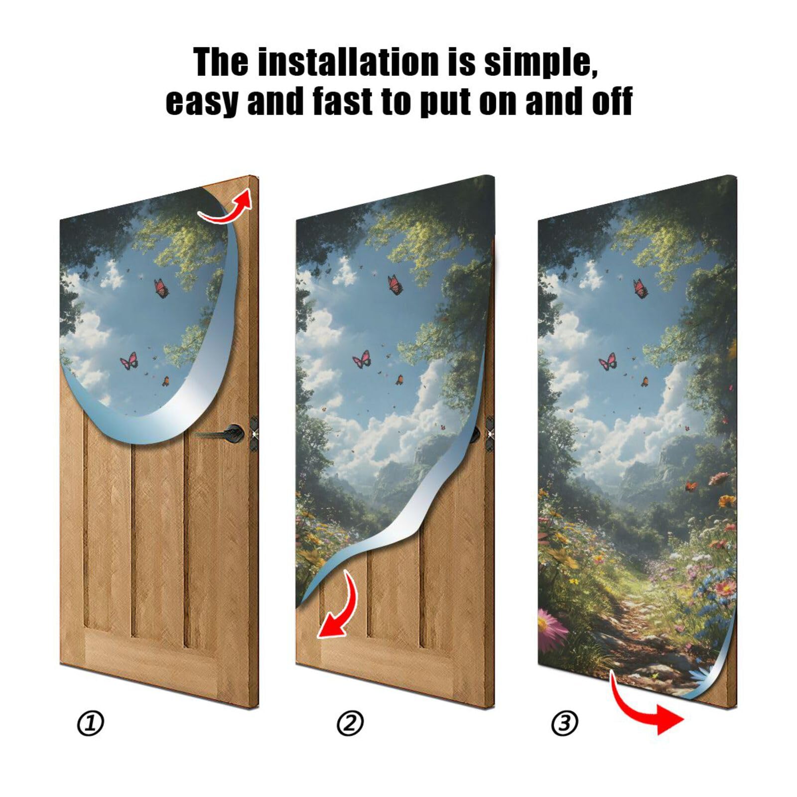 FLildon Spring Meadow Butterflies Door Cover Decoration, Party Accessory Porch Decor for Festive Ornament Room Door Covers 36 x 98 Inch