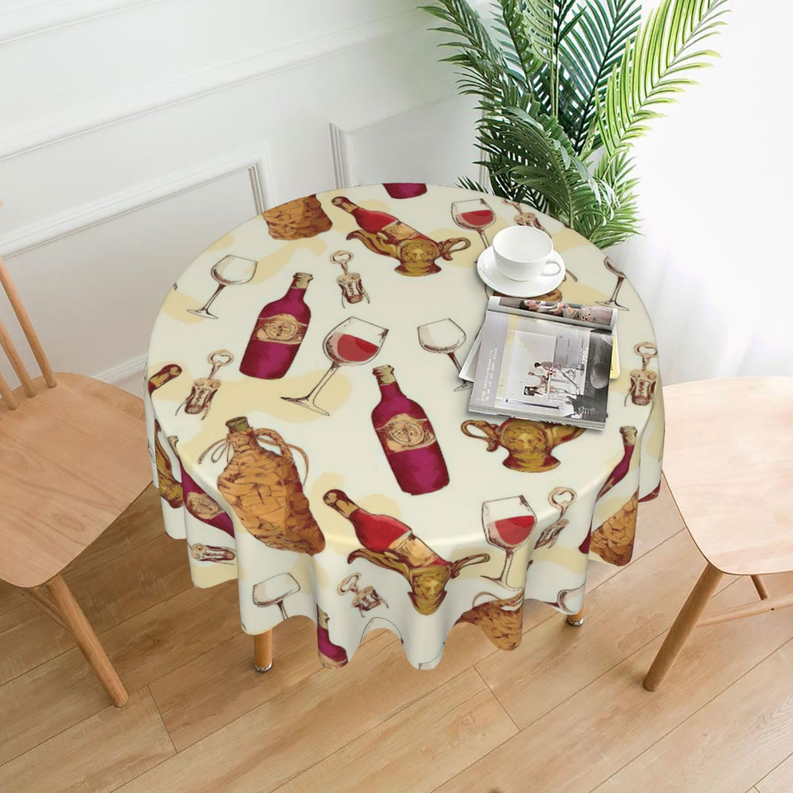 Zcmkjlg Red Wine Print Quick Ship Round Tablecloth 60in Polyester Washable Cover for Dining Room