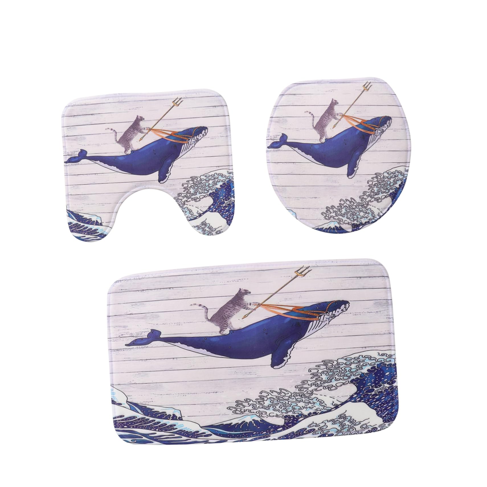 MAGICLULU Tappetino Bagno Rotondo 3 Pezzi in Flanella Feltro, Set Bagno | Motivo Giapponese Creativo, Protezione Antiscivolo, Struttura Durevole, Linea Decorativa per Interni Domestici
