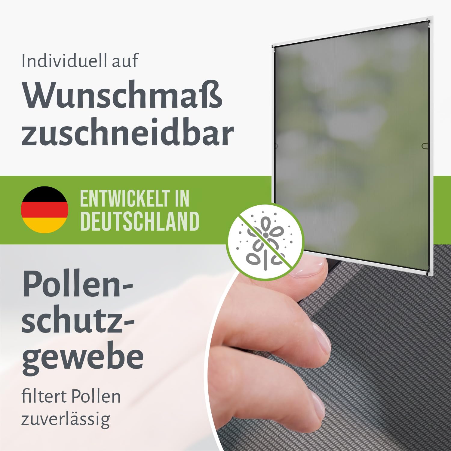 empasa Pollenschutz Fliegengitter Fenster START Alurahmen für Allergiker | Pollenschutzgitter Pollenvlies Insektenschutz Alurahmen kürzbar, Farbe: Weiß, Größe: 130 x 150 cm