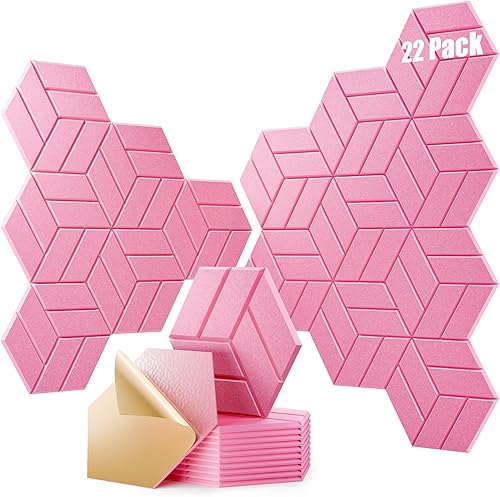 Miniatura 51 de 12 paneles acústicos autoadhesivos, paneles de espuma a prueba de sonido de 12 x 10 x 0.4 pulgadas para paredes, paneles de pared hexagonales