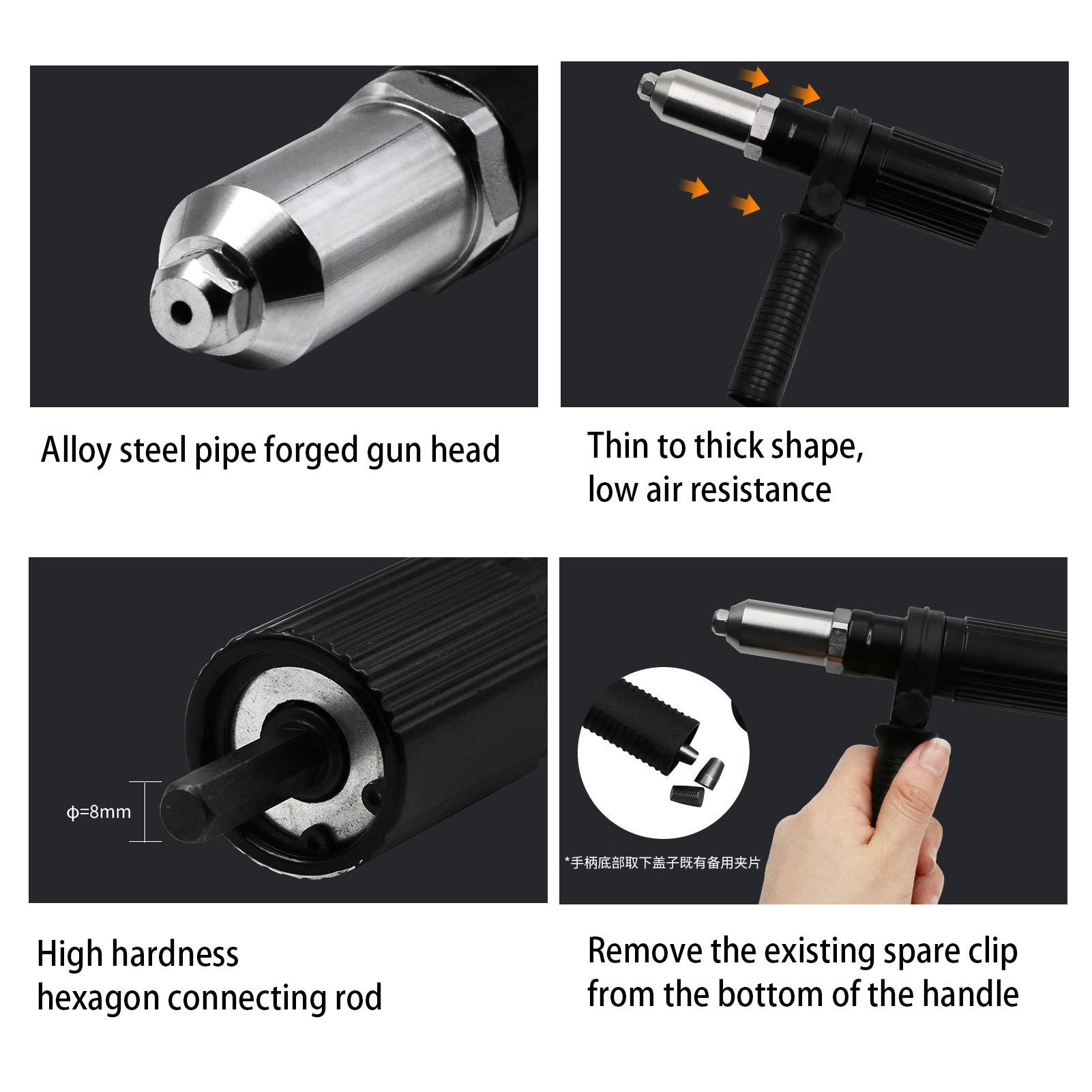 AolKee Remachadora Eléctrica Con Adaptador Para Taladro - Kit de Pistola Remachadora Para Taladros Eléctricos Inalámbricos