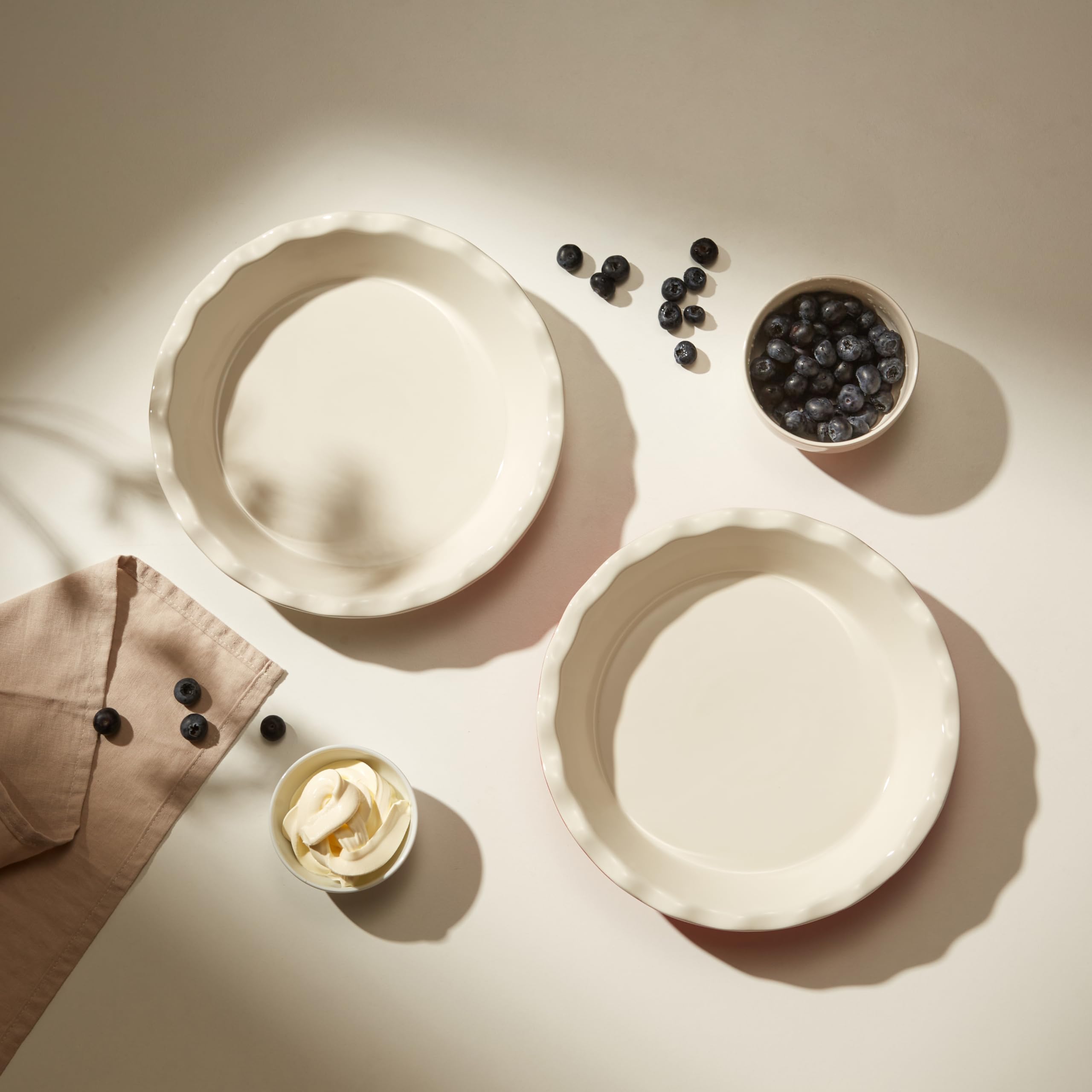 KooK Kuchenform, Keramik, wiederverwendbar, rund, Quiche-Backform, tief, Wellenkante, für Kuchen, Torten, Aufläufe, Torten, Mikrowelle, Backofen und Spülmaschine, 22,9 cm, 1020 ml, elfenbeinfarben, 2