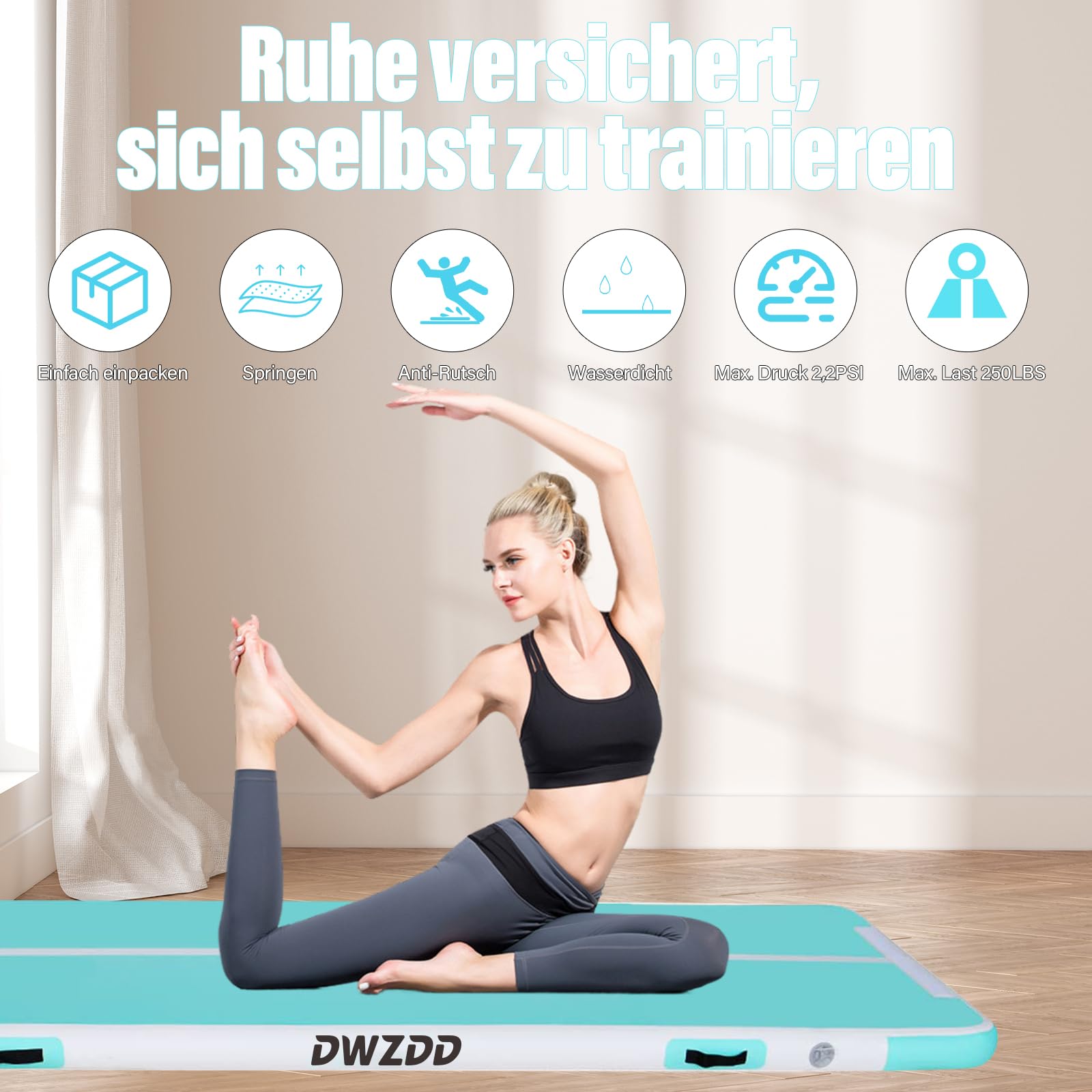 Dwzdd Gymnastics Air Matte Track, Tapis de gymnastique 3 m/4 m/5 m/6 m pour enfants, Piste de tumbling gonflable pour la maison/salle de sport/entraînement/cheerleading/eau