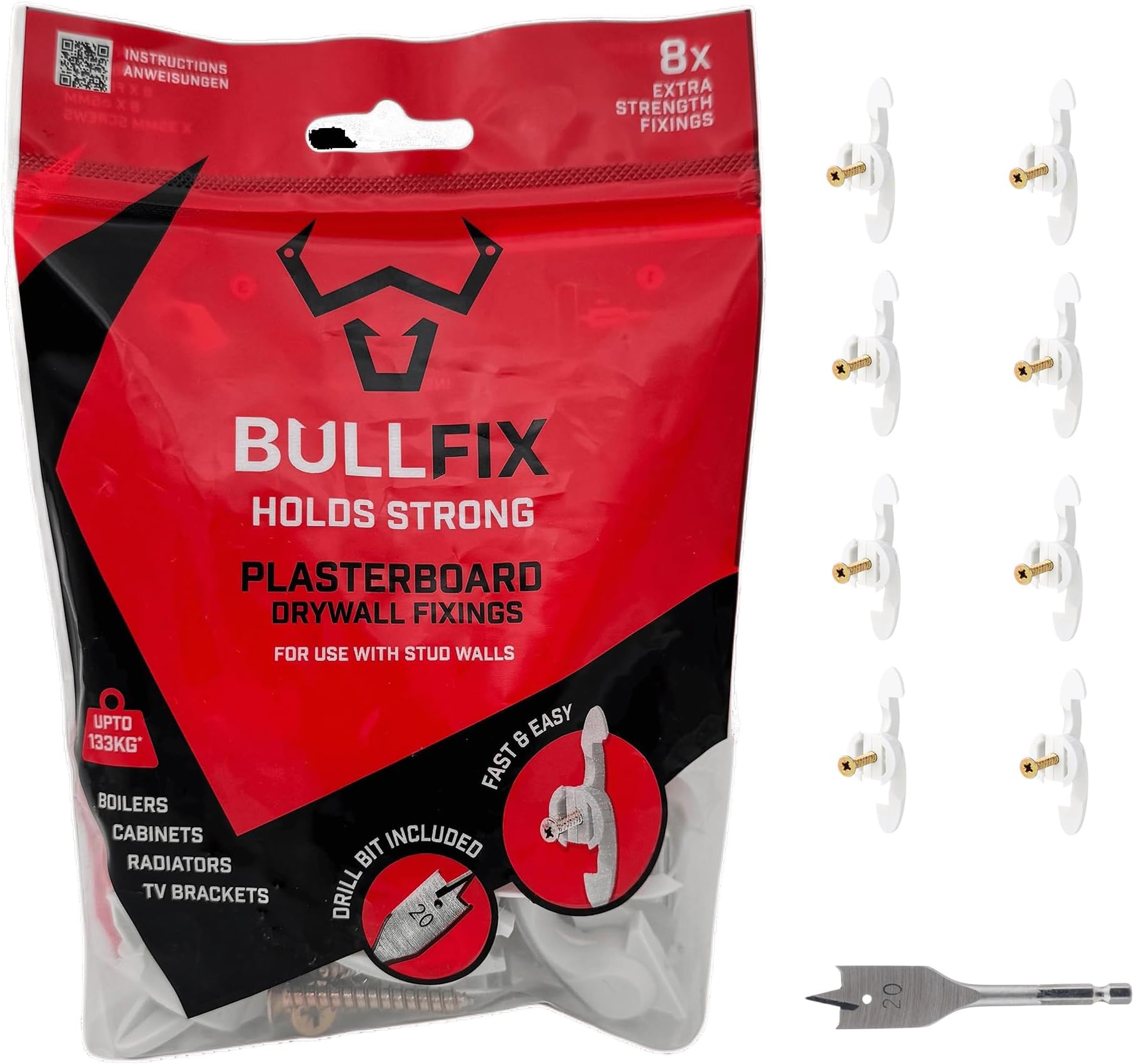 Bullfix Extra Heavy Duty Drywall Anchor, 300lb Capacity, Hollow Wall Anchor Mount Set with Screws, Stronger Than Toggle Bolts and Butterfly Screws - Patented Design - Starter Pack