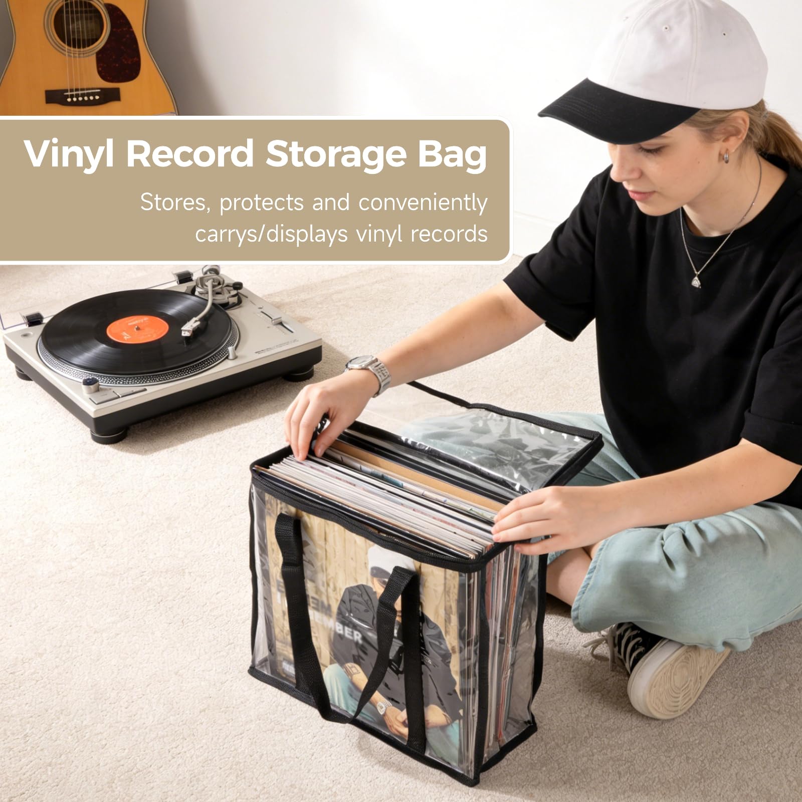 YOFAPA 4 Pcs Clear Vinyl Record Storage Bags, 13 x 5 x 12.5 in PVC Tote Bags, Record Storage Bag with Zipper - Image 3