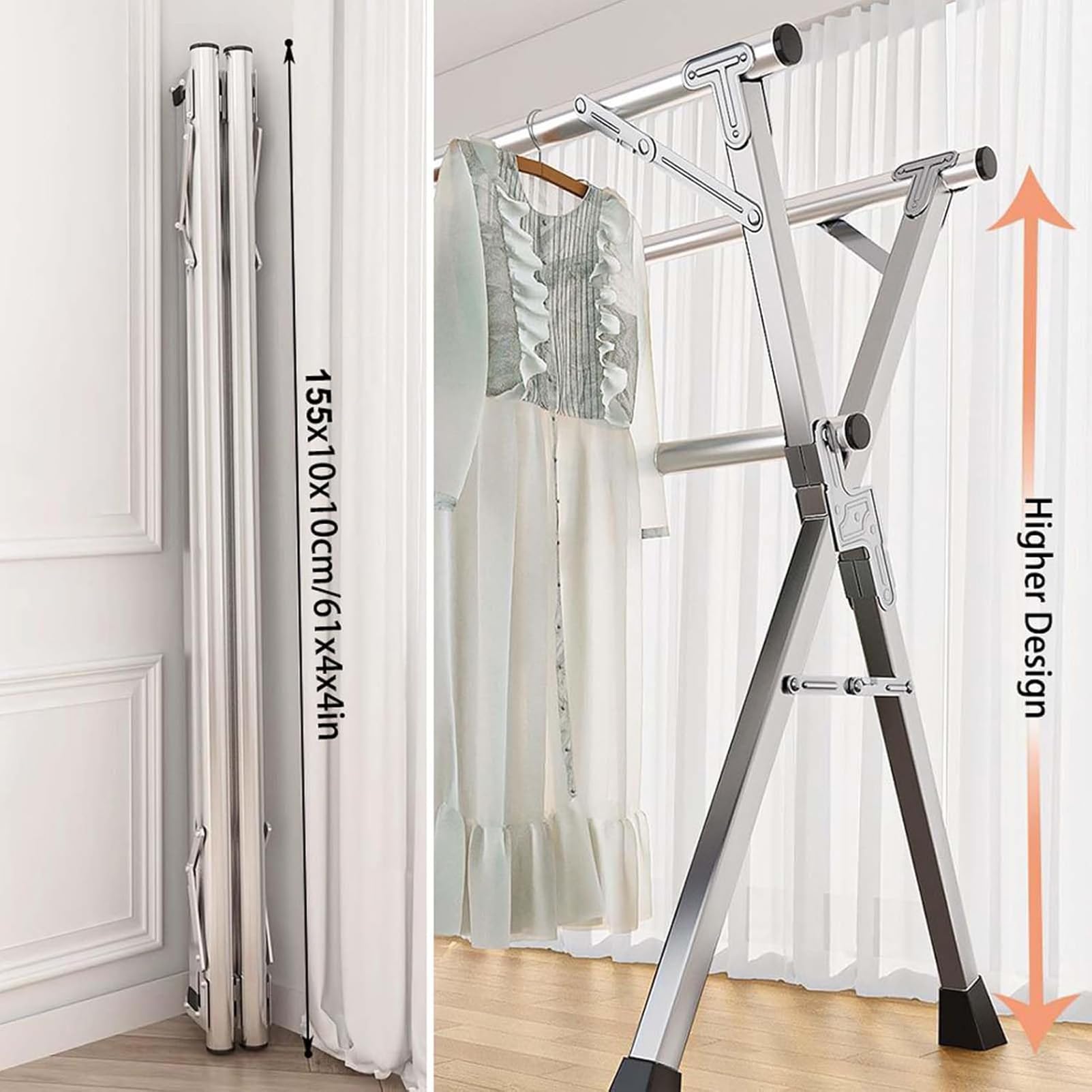 Stendibiancheria pieghevole per esterni, con ruote, resistente, in acciaio inox, con ruote, 150 pezzi