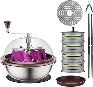 Bud Leaf Bowl Trimmer with Clear Visibility Dome and Cut-Resistant Gloves, Sharp Stainless Steel Blades for Spin Cut, Include 4 Layer 1.5 Ft Dry Net with Collection Bowl