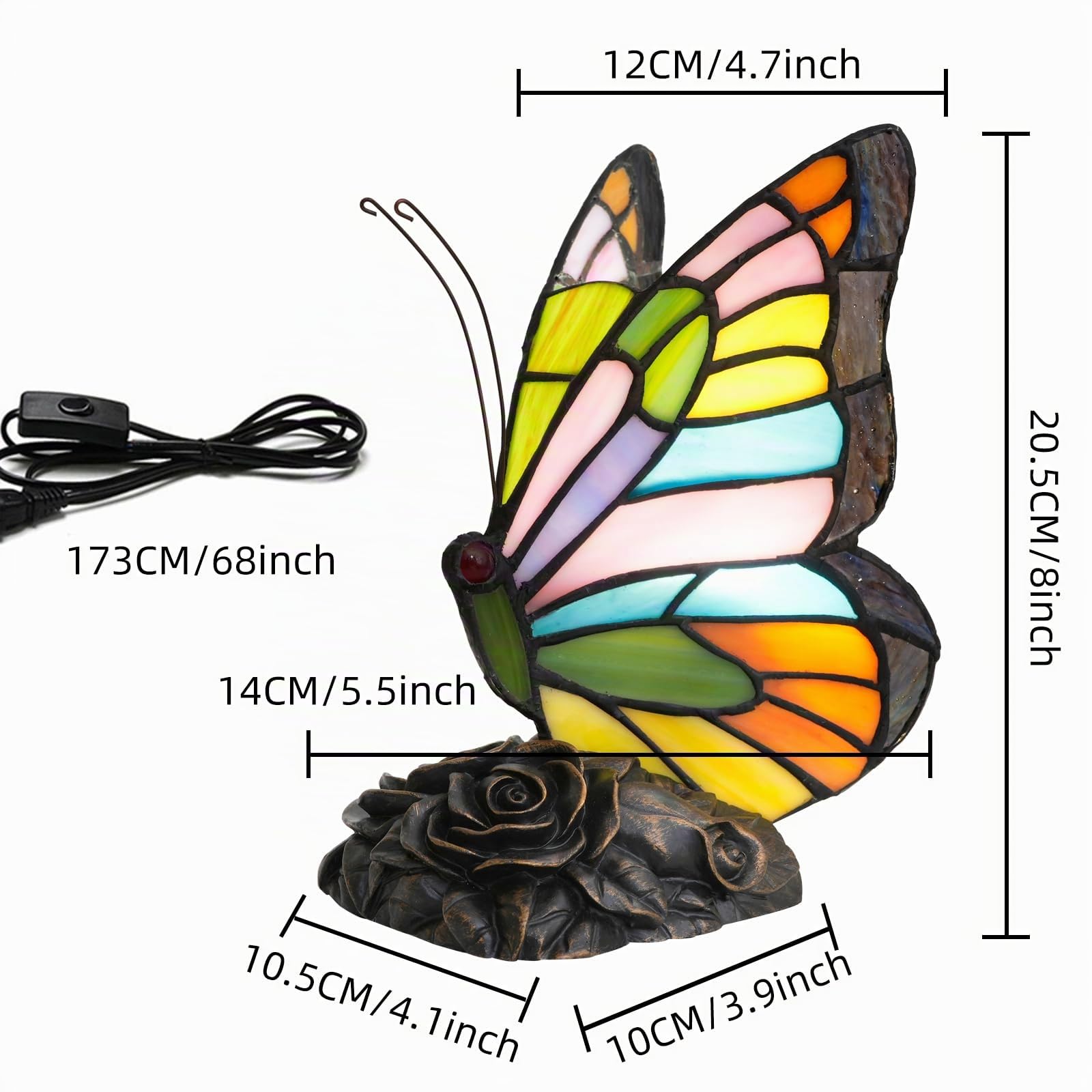 Estilo Tiffany Mariposa Lámpara Colorido Vidrieras Lámpara de mesa Pequeña Luz de noche para las niñas Abuela Día de la Madre Regalos