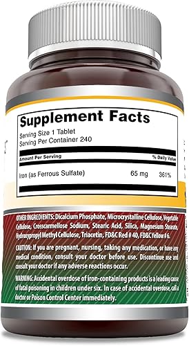 Miniatura 3 de Amazing Formulas Sulfato ferroso de 65 mg y 240 comprimidos - Hierro como sulfato ferroso para una mejor absorción - Apoya el suministro de oxígeno