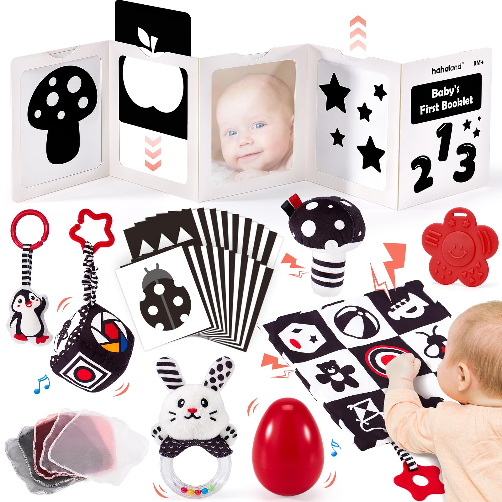 hahaland Baby Toys 0-3 Months - Black and White Sensory Toys for Babies 0 3 6 Months, Tummy Time Stimulation Games Gifts Baby 0-6 Months 30 Pieces Set Global Recycled Standard Global Recycled Standard Global Recycled Standard