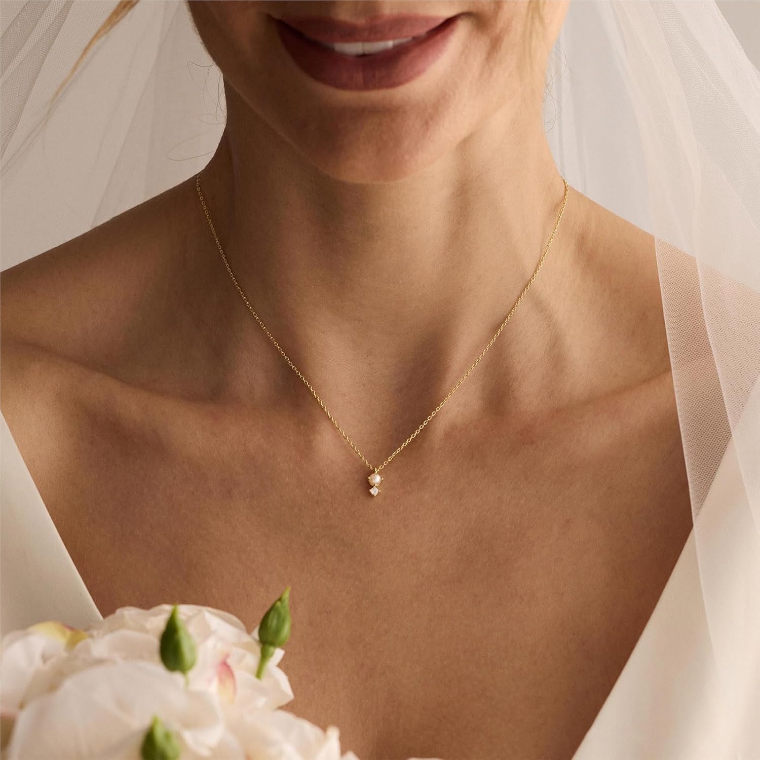 Gold Necklace for Women, Dainty 14K Gold Plated Pendant Necklaces for Women Trendy Simple Choker Chain Cubic Zirconia Circle/Interlocking/Sun/Pearl Necklace Fashion Jewelry Charm Gifts for Her - Image 8