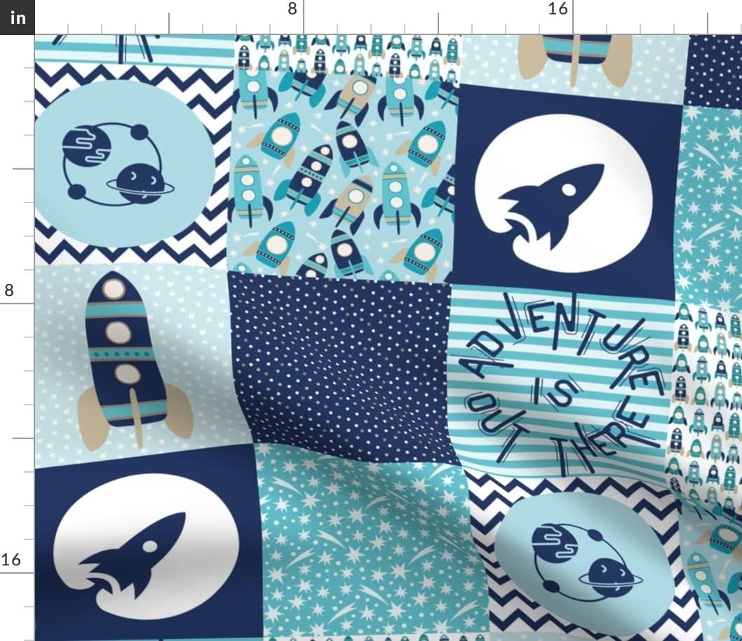 Spoonflower Fabric - Space Adventure Cheater Quilt Wholecloth Topper Astronaut Travel Printed on Petal Signature Cotton Fabric by The Yard - Sewing Quilting Apparel Crafts Decor