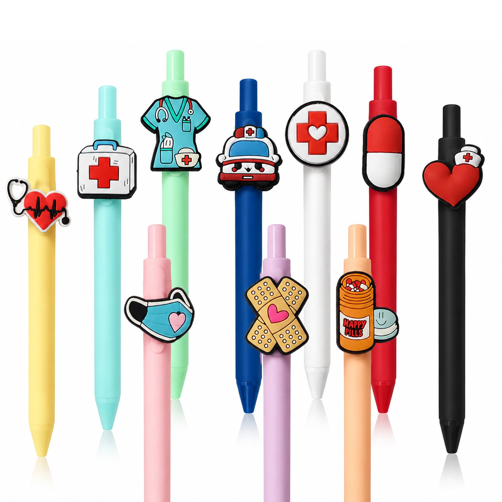 BieFuSin 10 PCS Cute Nurse Pens, Fun Cartoon Nurse Pens, Retractable Nurse Pen, Multi-Functional Writing Tools for Nurses, Medical Assistant Nurse Gifts