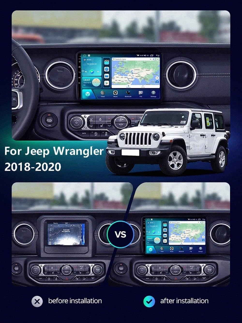 Car Gps Navigation Car Stereo dla Jeep Wrangler JL (2018-2021) Odtwarzacz Wideo Play Mirror Link, Siri/Airplay/Aux/Radio, Odtwarzacz Bluetooth Wi-Fi, 4 Rdzeń 2G+32G
