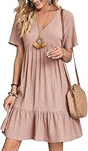 Generisch Damen Leinen Kleider Retro V-Neck Women's Clothing Casual Sommer Strandkleid Frauen V-Ausschnitt Halbarm Kleid Elegant