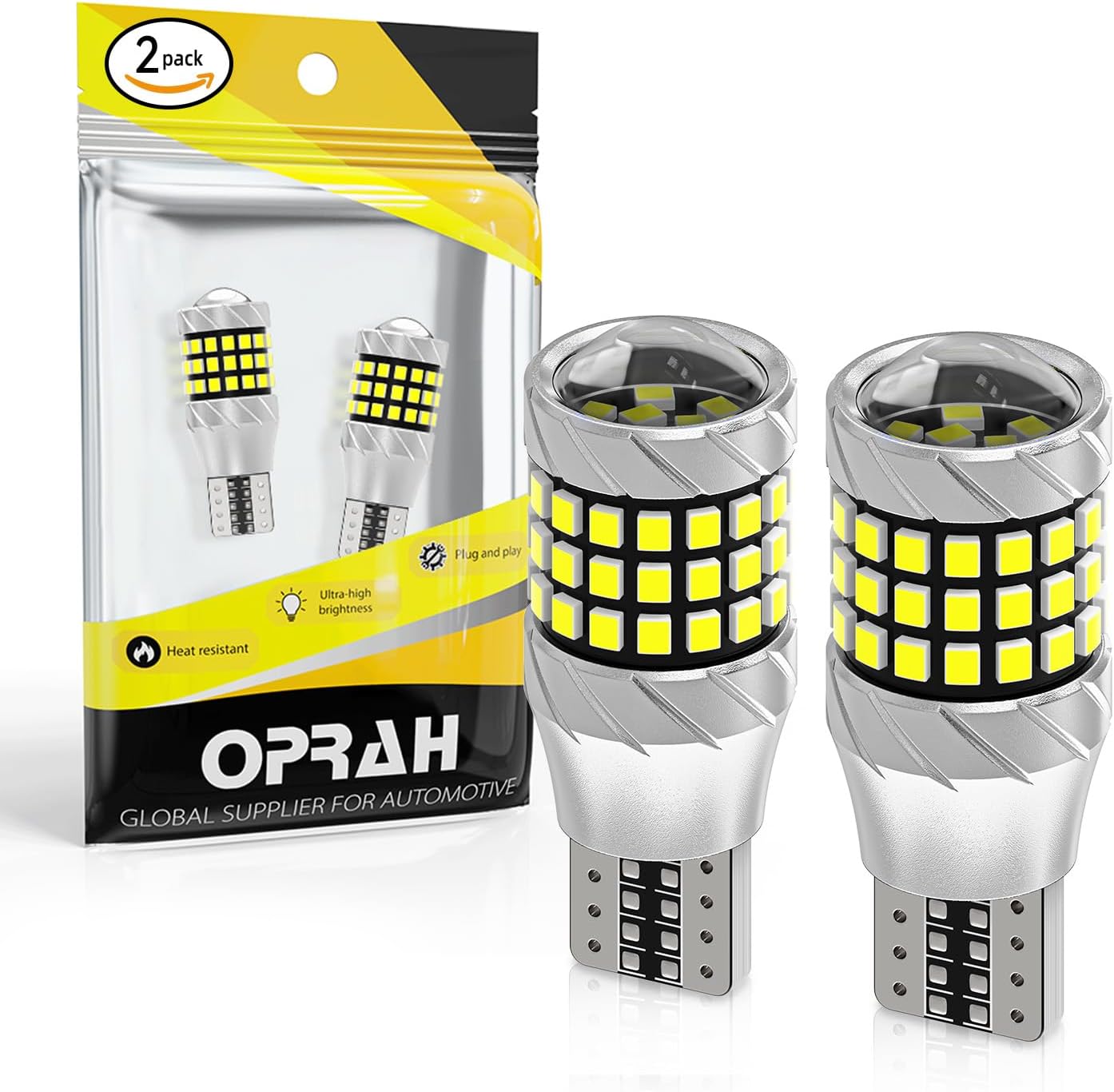 Oprah T15 921 LED Bulb Reverse Light, 912 W16W Projector Lens Bulbs, 1190 Lumens Super Bright 6000K Xenon White, Canbus Error Free for Backup and Cargo Lights, Non-Polarity (Pack of 2)