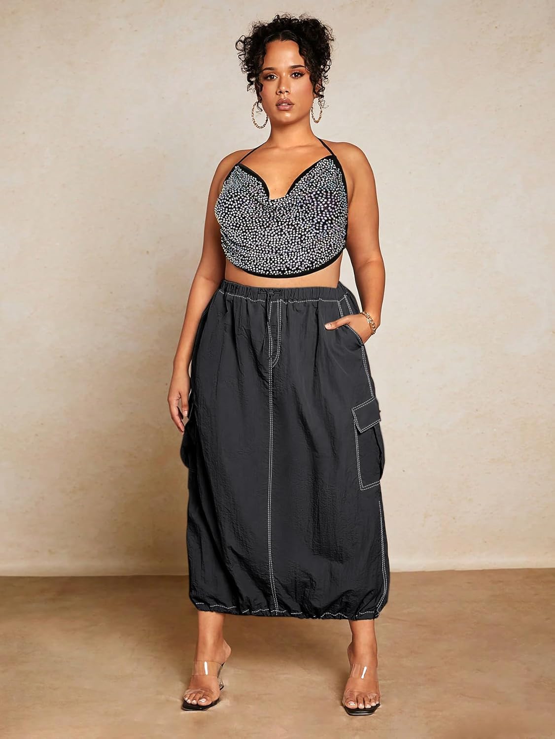 Verdusa Women's Plus Size Cargo Skirt Streetwear Drawstring Waist Long Skirts with Pockets - Image 5