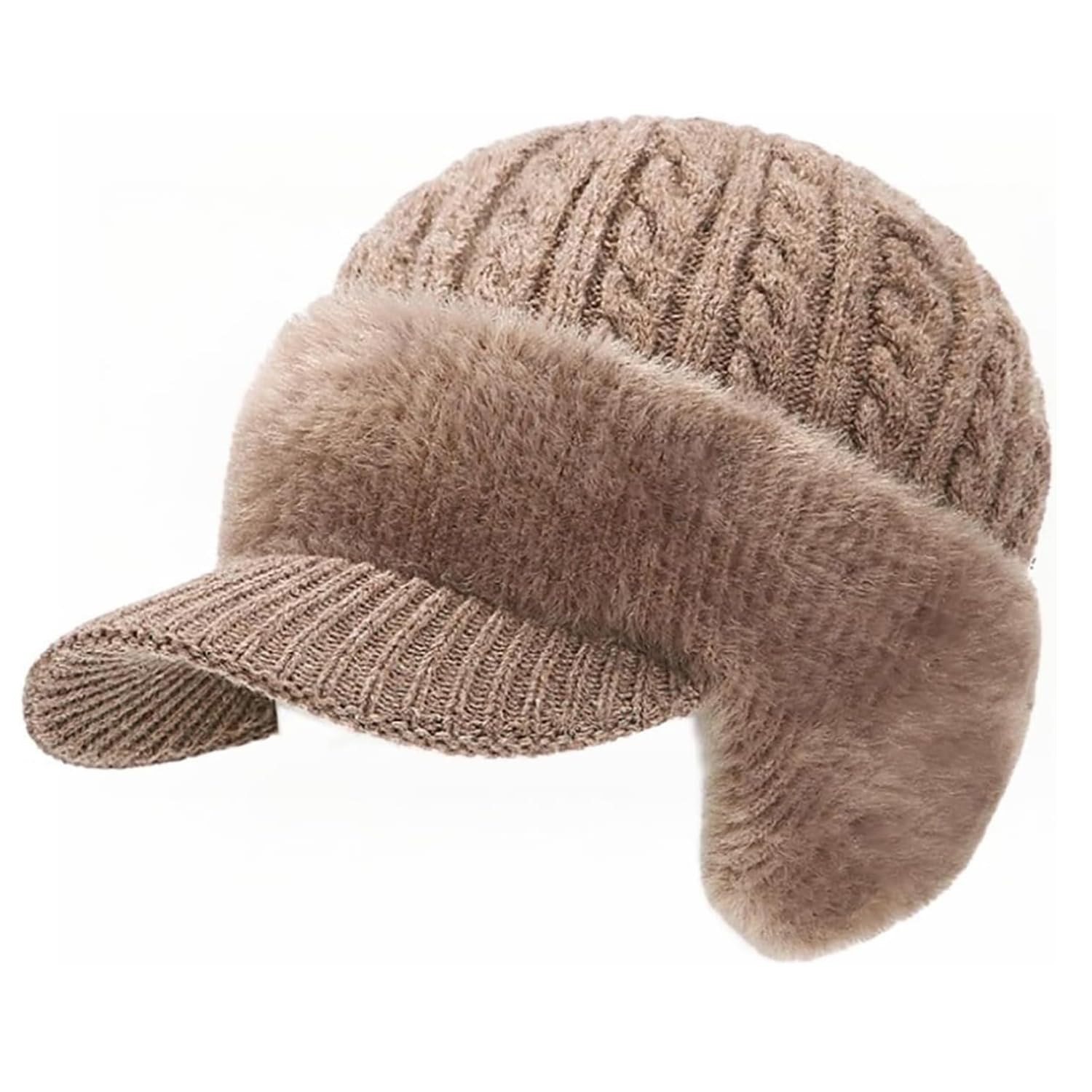 Trapper Blocking Knitted Hats,Winter Trapper Hats,locking Knitted Beanie with Ear Flaps and Wool Brim, with Fur Lining,Fleece Thermal Hat for Cold Weather, Warm Hats for Skiing Cycling (khaki)