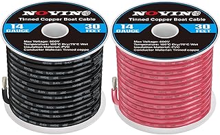 14 Gauge Marine Wire 14 AWG Marine Grade Wire Include 14 Gauge 30FT Red & 30FT Black,14AWG Oxygen-Free Tinned Copper Electrical Cable for Automotive Boat Lighting Outdoor RV Camper Trailer
