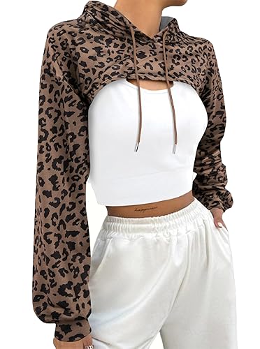 Women's Long Sleeve Cropped Hoodie Workout Drawstring Super Crop Tops