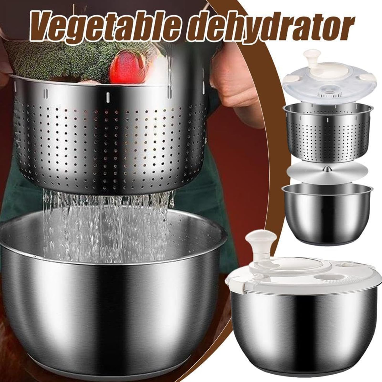 Kosz do mycia warzyw ze stali nierdzewnej do kuchni – wydajna suszarka do sałaty do użytku domowego i restauracyjnego