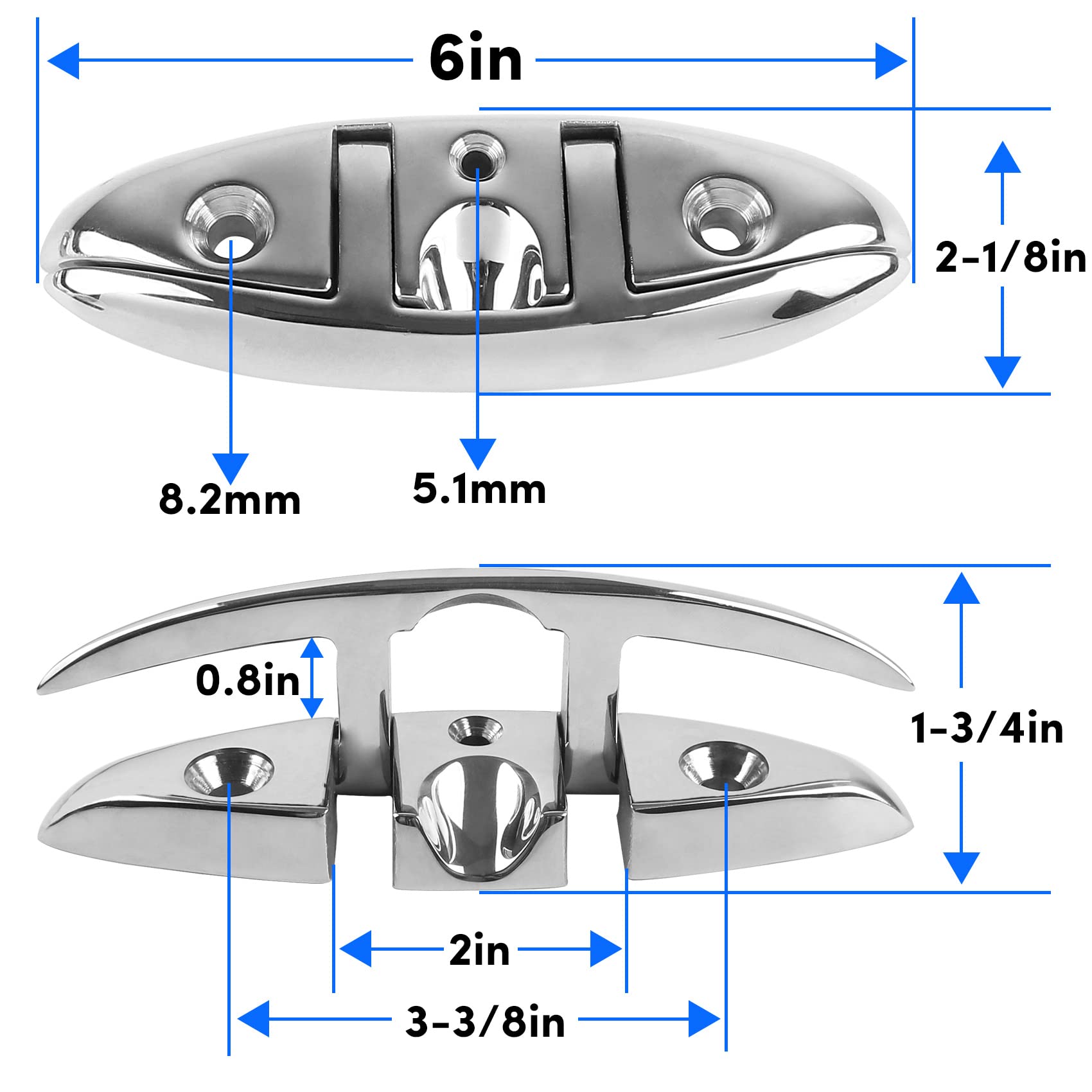 WTMORE Boat Cleats 6 inch, 316 Stainless Steel Folding Boat Cleats Marine Grade Dock Cleats Boat Dock Cleats Rope Cleats, Cleat Flip Up Dock Cleat for Boat Kayak and Decoration with Fasteners, 4 Pack