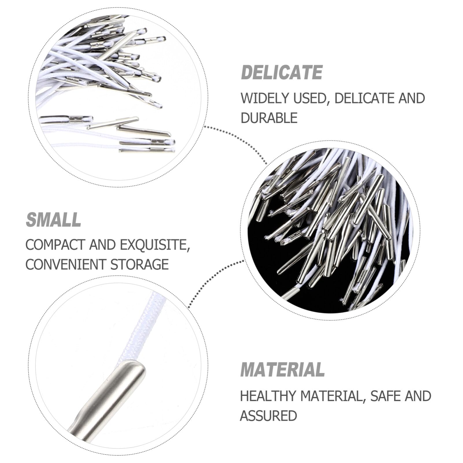 Operitacx 100 Pcs Elastic Barbed Cords with Metal Ends: Round String Extender Strap, White Ropes with Metal Barbs - Image 2