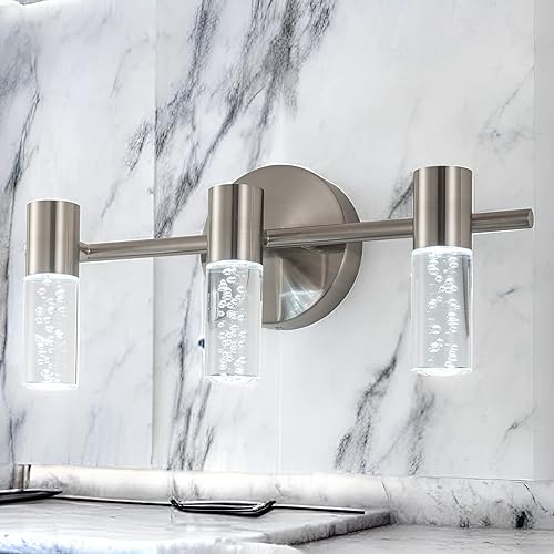 Moderna lámpara de tocador de baño con 3 luces de níquel cepillado, luces de tocador de pared de baño sobre espejo, blanco frío 6000 K accesorios de