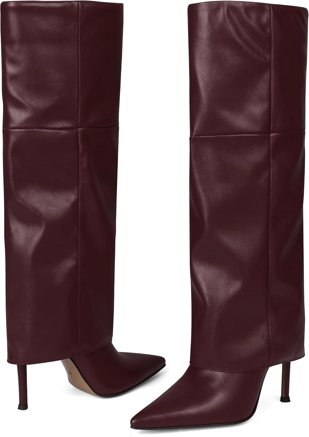 Oiamenne Women's Fold Over Boots Knee High Boots for Women Pointed Toe Stiletto Heel Long Boots Sexy Tall Boots Slip On Fall Winter boots - Image 5