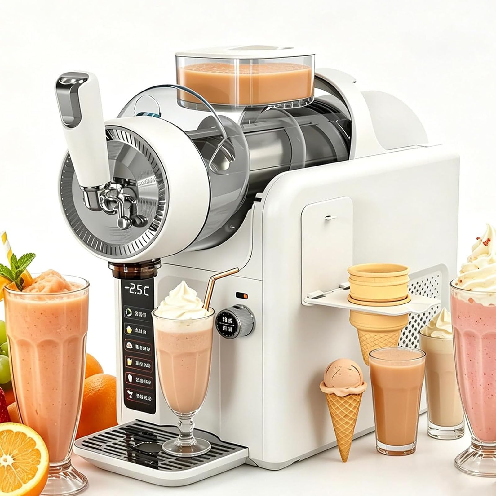 LJCSSD Slushie Machine & Soft Serve Ice Cream Maker 2 in 1 with Self-Cleaning Function,Touch Panel,Frozen Drink Maker with 7 Preset Programs,Makes Slushies Milkshakes Cocktails White