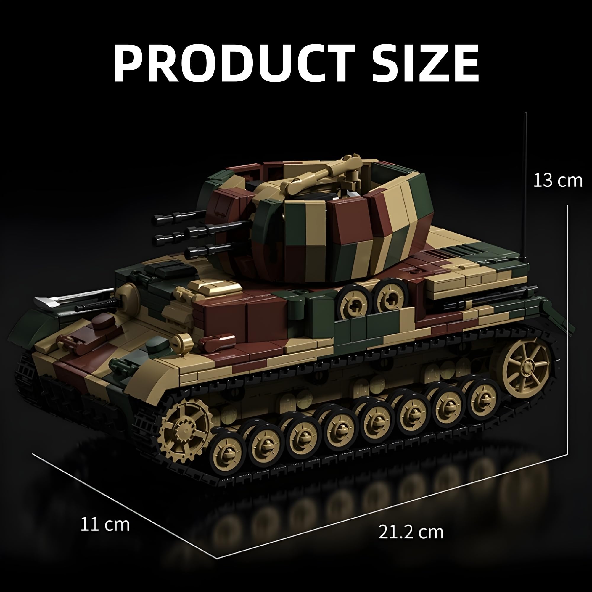 Technik WW2 - Set di mattoncini da costruzione, carro armato IV con 4 minifigure, 1:28 WW2, modello di carro armato, regalo per appassionati militari (1474 + pezzi)