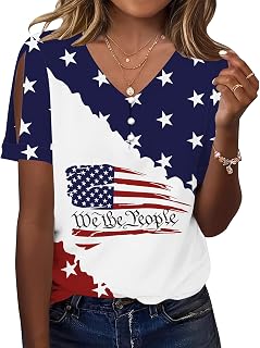 TCOT Women's Short Sleeve Tops Summer Cold Shoulder Button V Neck Shirts Dressy Casual Blouses