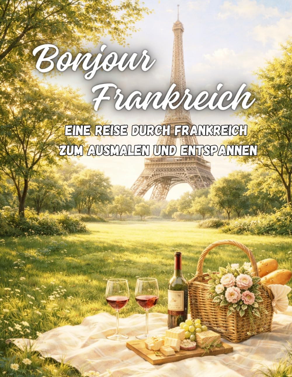 Bonjour Frankreich- Malbuch für Erwachsene : Paris, Provence & französische Sehenswürdigkeiten zum Ausmalen und Entspannen: Detailreiche Motive für ... Schlössern, Cafés und Eifelturm
