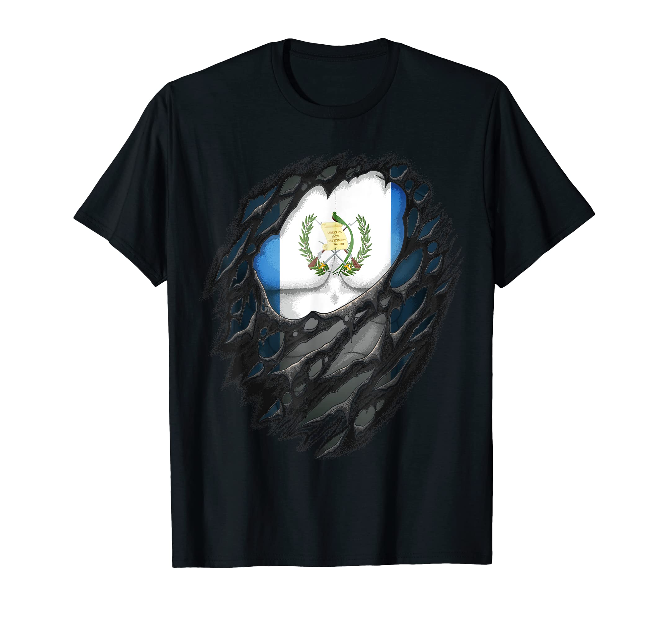 Proud Guatemalan Heritage Guatemala RootsProud Guatemalan Roots Heritage Torn Ripped Guatemala Flag T-Shirt