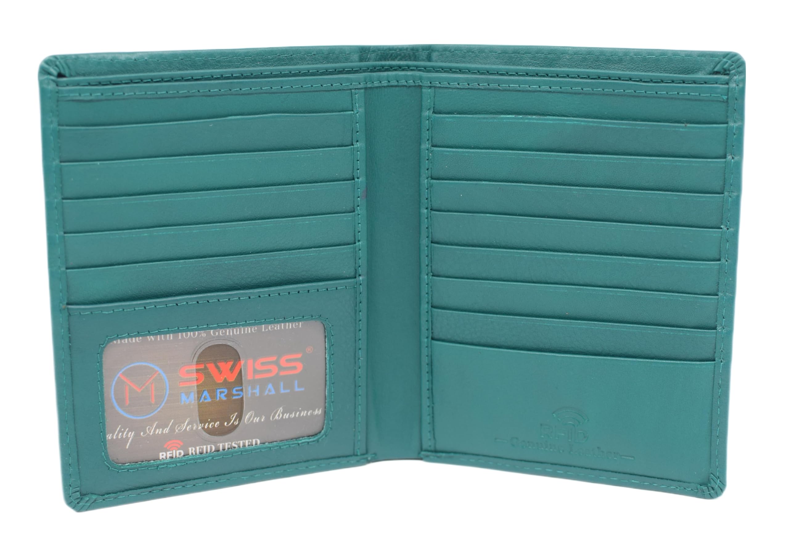Swiss Marshall RFID Men's Slim Bifold Hipster Premium Leather Euro Wallet (Green)