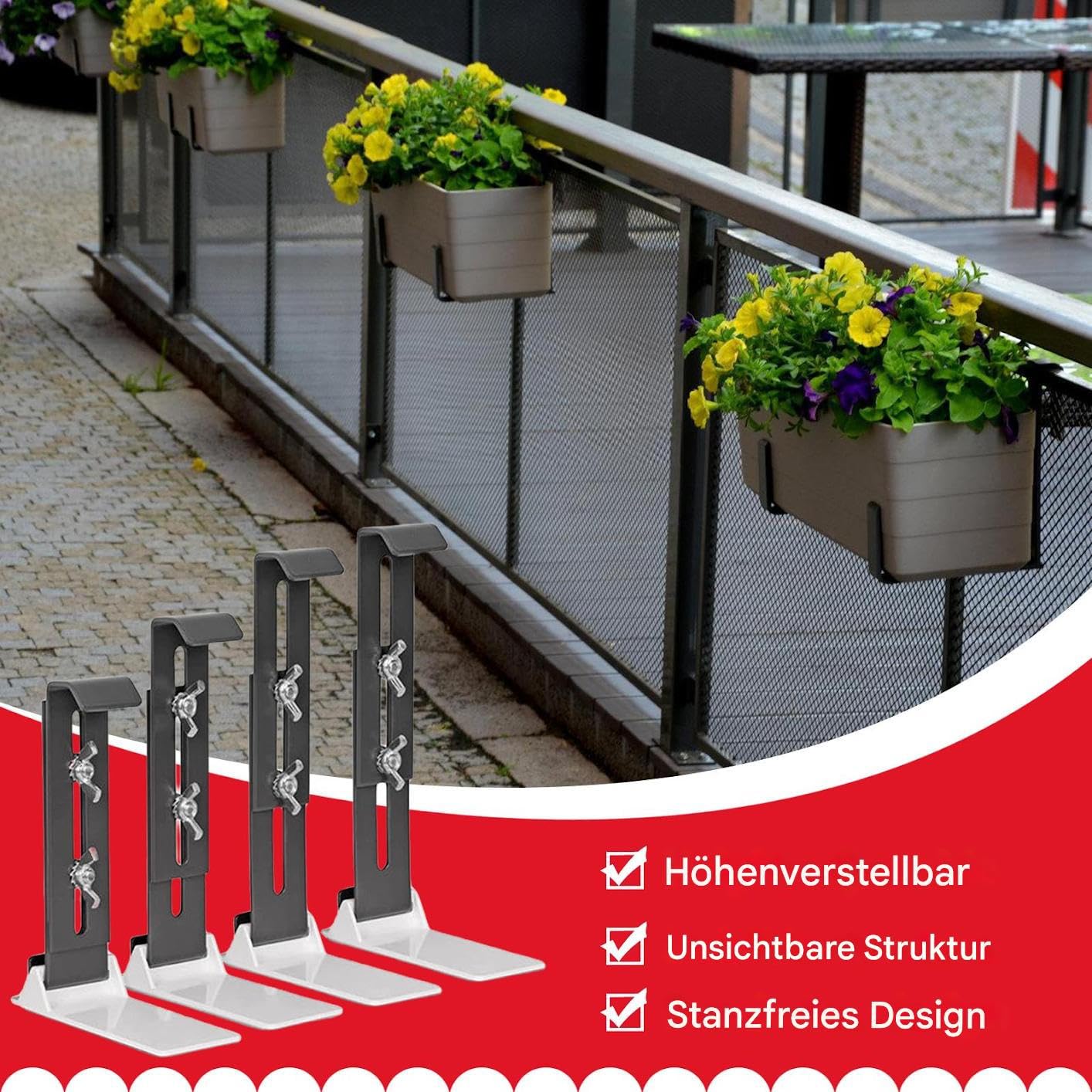 Blumenkastenhalterungen 4-teiliger, Verstellbarer und aufhängbarer