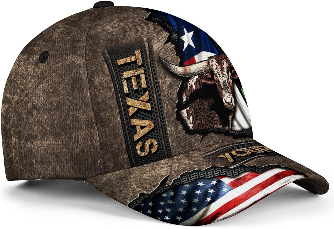 Personalized Texans Caps for Men, Custom Name Texas Baseball Cap, Customized Texans Hats, Mens American Flag Hat