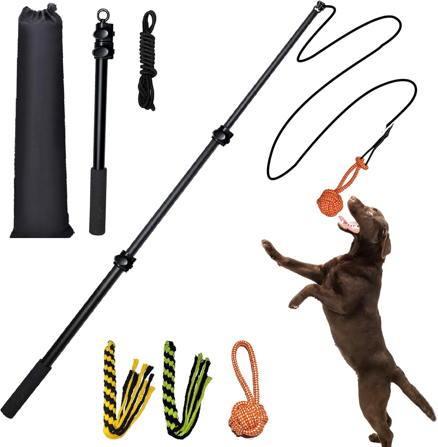 Flirt Pole for Dogs Heavy Duty 40inch Extendable Aluminum Alloy Dog Flirt Pole for Large/Medium/Small Gogs,Interactive Dog Toys for Indoor/Outdoor